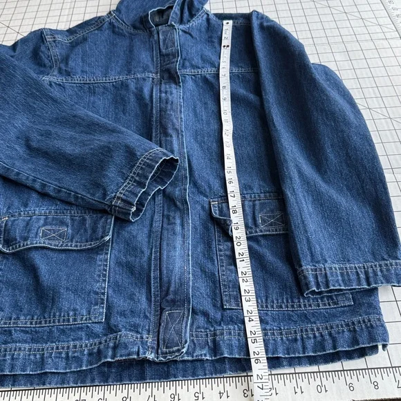 Vintage BLASSPORT Denim Hooded Jacket | 1990s Zip-Front Utility Jean Jacket - Picture 7 of 11